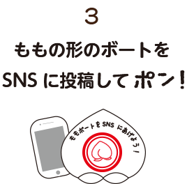 ③ももの形のボートをSNSに投稿してポン！